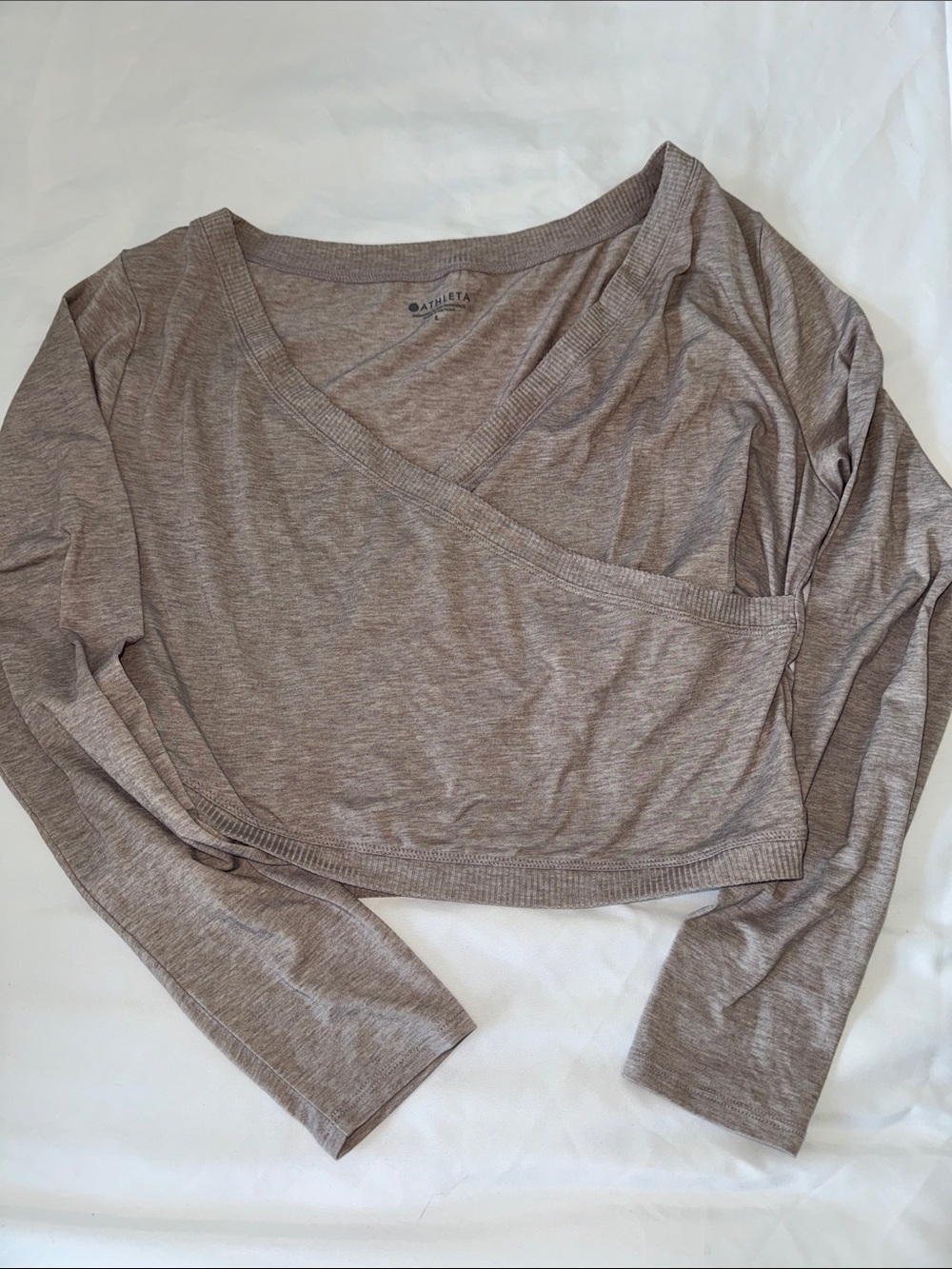 Athleta Taupe Cropped Crossover Long Sleeve Top